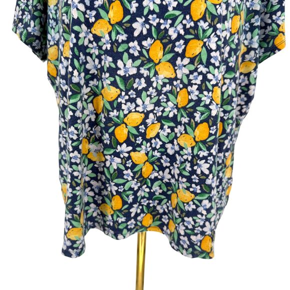 Croft & Barrow Classic Tee Women 2X Short Sleeve Blue Cotton Lemons Floral Shirt - Picture 4 of 11